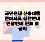 국민은행 신용대출 준비서류 상환안내 연장안내 한도 및 금리