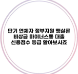 단기 연체자 정부지원 햇살론 비상금 마이너스통 대출 신용점수 등급 알아보시죠