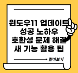 윈도우11 업데이트 성공 노하우 | 호환성 문제 해결 | 새 기능 활용 팁