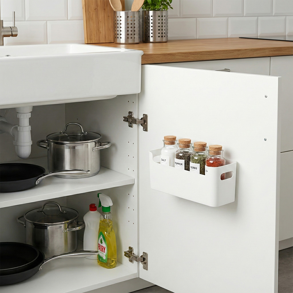 벽걸이 수납함 1+1 무타공 다용도 싱크대 하부장 붙이는 소품 정리함 상세 이미지 2