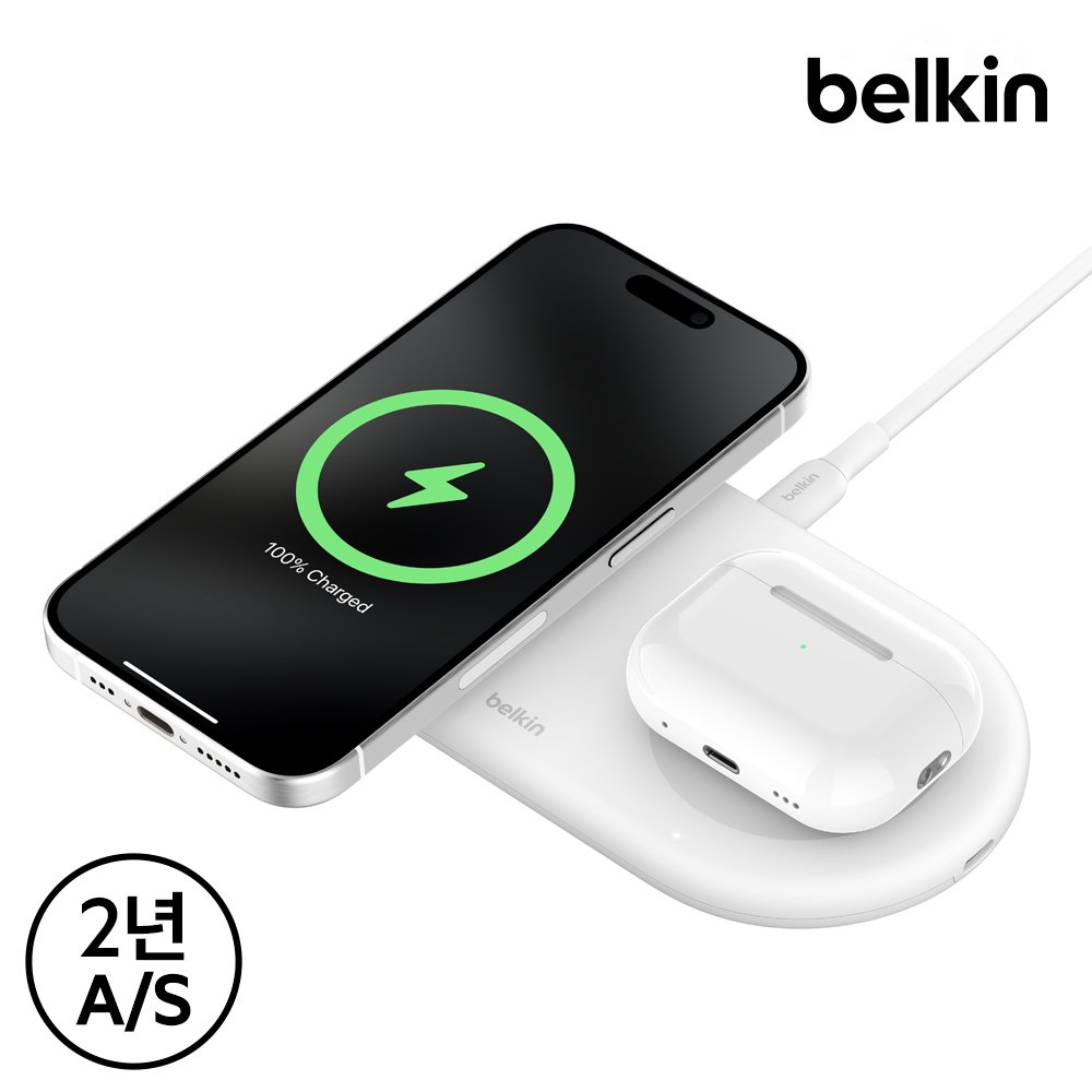 벨킨 Qi2 15W 2in1 마그네틱 무선 충전 패드 WIZ021qc 갤럭시 S26 S25 아이폰17 16 15 14 13 12 호환 상세 이미지 2