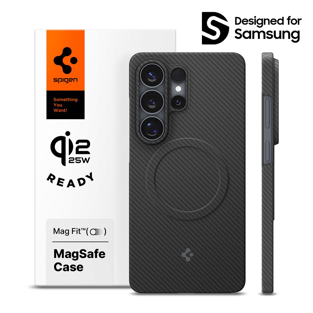 Qi2 25W 인증 갤럭시 맥세이프 케이스 초슬림 카본 에어스킨아라미드 맥핏 갤럭시S26 울트라, 아라미드, 블랙 상세 이미지 1