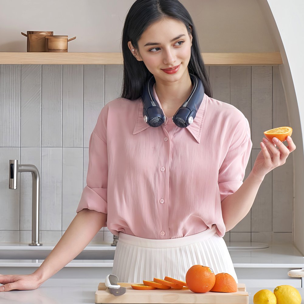 프롬비 휴대용 무선 터보 넥밴드 넥쿨러 선풍기 FG258 넥풍기 오션네이비 상세 이미지 1