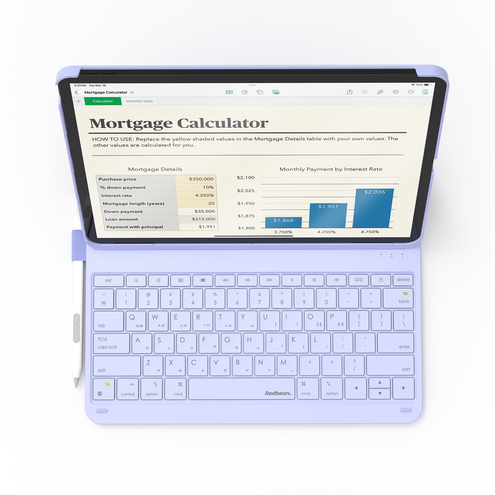 레드빈 아이패드 키보드케이스 커버 매직키보드 퍼플, 아이패드 A16 27.6cm(11인치) 11세대 상세 이미지 2