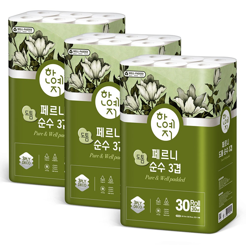 한예지 페르니 도톰 순수 3겹데코 화장지 30m, 30롤, 3팩 상세 이미지 1