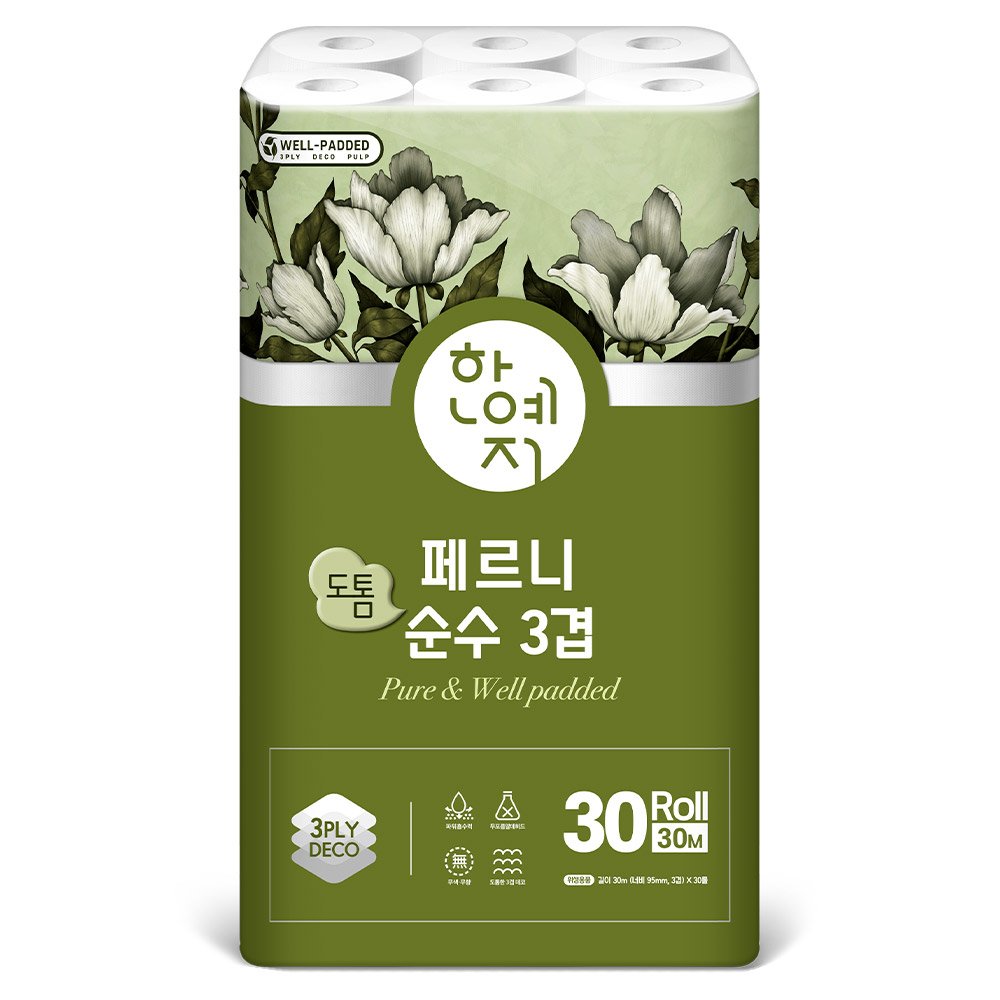 한예지 페르니 도톰 순수 3겹데코 화장지 30m, 30롤, 3팩 상세 이미지 1